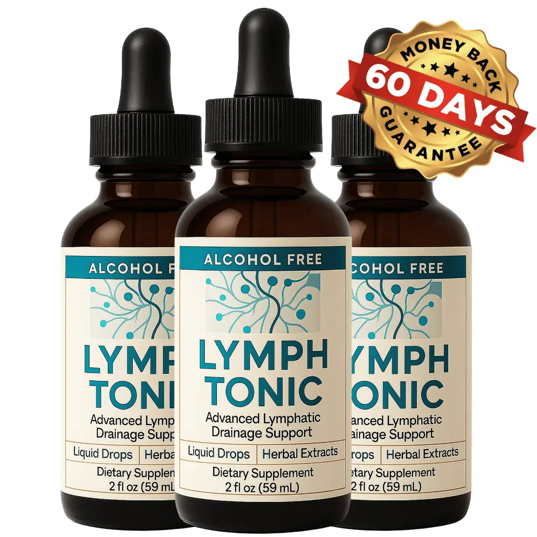 Three bottles of Lymph Tonic advanced lymphatic drainage liquid supplement with dropper